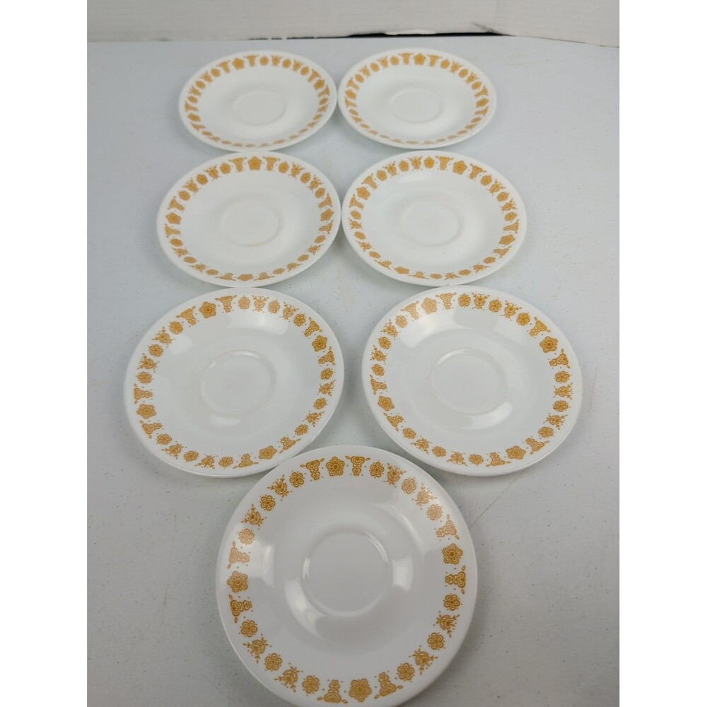 7 Vintage Corelle Corning Ware BUTTERFLY GOLD Saucer Plates Tea Coffee